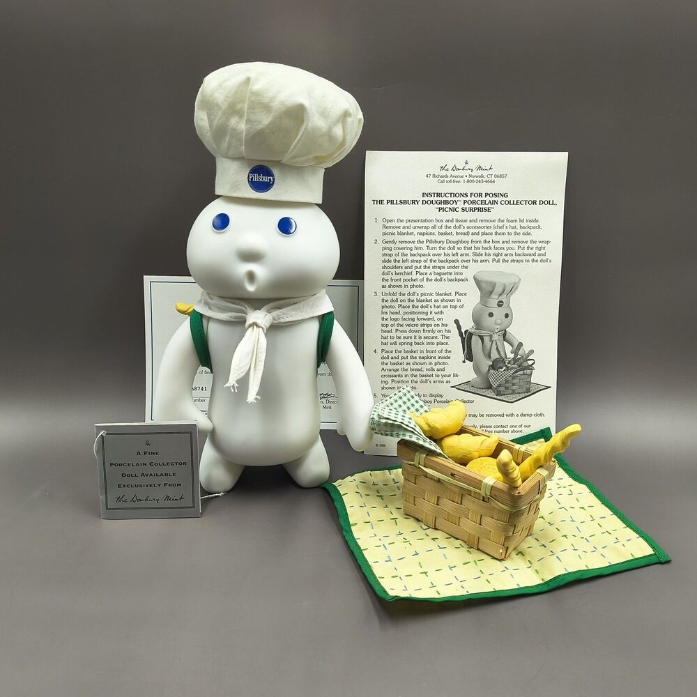 Danbury Mint Pillsbury Doughboy Picnic Surprise Porcelain Doll 10" WITH PATCH